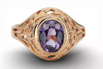 Vintage Žiedas Alexandrite 14 karatų raudonas rožinis auksas vrc012r-ax Art Deco Rusiškas sovietinis SSRS vintažo papuošalų stil